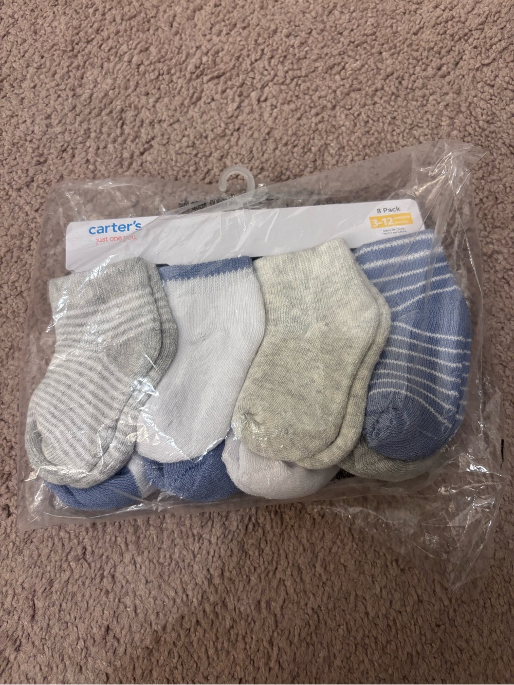Carter’s Blue, Gray and White Boys' Ankle Socks 8-Pack